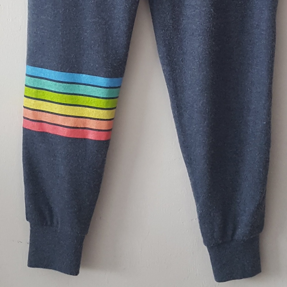 NWT CHASER GRAYISH BLUE RAINBOW STRIPE JOGGERS - Picture 2 of 5